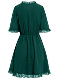 Woochic robe courte trapèze à pois à volantée v-cou manches courtes mode