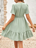 Woochic robe courte trapèze à pois à volantée v-cou manches courtes mode