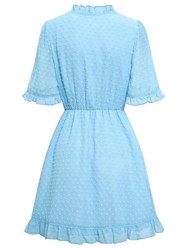 Woochic robe courte trapèze à pois à volantée v-cou manches courtes mode