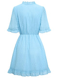 Woochic robe courte trapèze à pois à volantée v-cou manches courtes mode