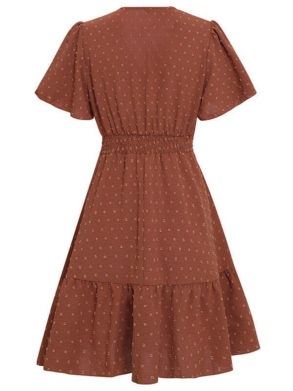 Woochic robe courte trapèze à pois à volantée v-cou manches courtes mode