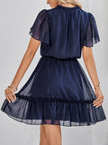 Woochic robe courte trapèze à volantée strappy v-cou manches courtes mode doux