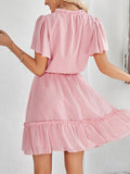 Woochic robe courte trapèze à volantée strappy v-cou manches courtes mode doux