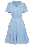 Woochic robe courte trapèze à volantée strappy v-cou manches courtes mode doux