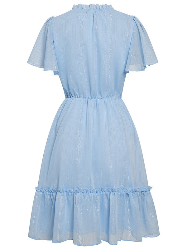 Woochic robe courte trapèze à volantée strappy v-cou manches courtes mode doux