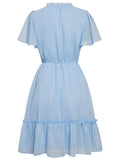 Woochic robe courte trapèze à volantée strappy v-cou manches courtes mode doux
