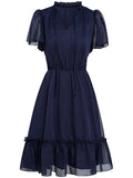 Woochic robe courte trapèze à volantée strappy v-cou manches courtes mode doux