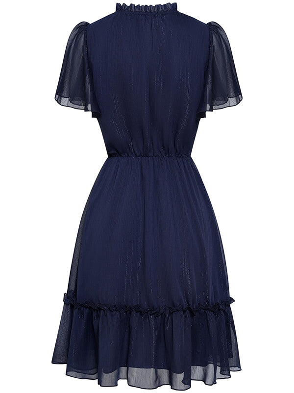 Woochic robe courte trapèze à volantée strappy v-cou manches courtes mode doux