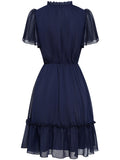 Woochic robe courte trapèze à volantée strappy v-cou manches courtes mode doux