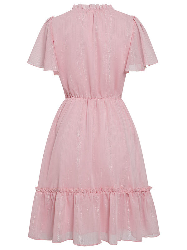 Woochic robe courte trapèze à volantée strappy v-cou manches courtes mode doux