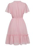 Woochic robe courte trapèze à volantée strappy v-cou manches courtes mode doux