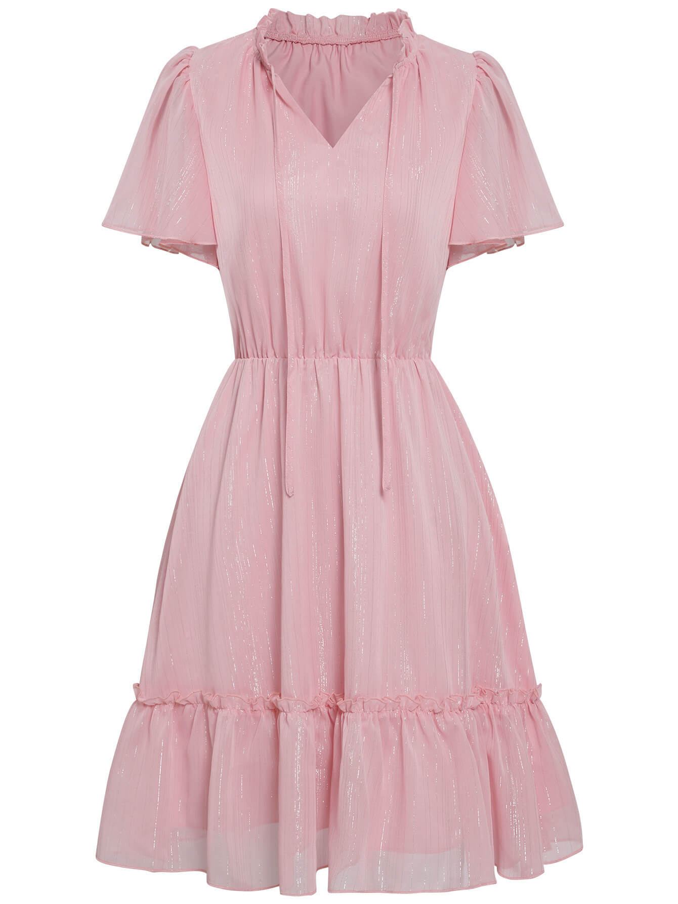 Woochic robe courte trapèze à volantée strappy v-cou manches courtes mode doux