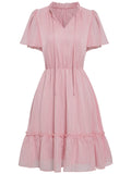 Woochic robe courte trapèze à volantée strappy v-cou manches courtes mode doux