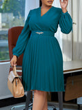 Woochic robe cocktail grande taille à col en V Vert paon S