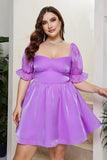 Woochic robe grande taille col carrée manches bouffantes tulle taille haute violet 1XL