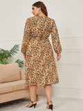 Woochic robe grande taille col en V imprimé à lacets