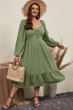Woochic robe grande taille col en V manches bouffantes à volants cintrée robe à lacets vert 5 1XL