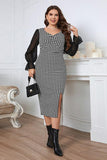 Woochic robe grande taille col en V rayure manches évasées noir 1XL
