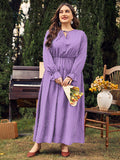 Woochic robe grande taille col en rond imprimé pois trapèze manches évasées violet XL