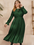 Woochic robe grande taille col en rond imprimé pois trapèze manches évasées vert 6 XL