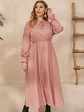 Woochic robe grande taille col en rond imprimé pois trapèze manches évasées