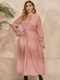 Woochic robe grande taille col en rond imprimé pois trapèze manches évasées rose XL