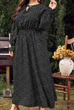 Woochic robe grande taille col en rond imprimé pois trapèze manches évasées noir XL