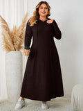 Woochic robe grande taille décontractée à capuche trapèze cintrée marron 1XL