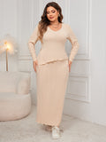 Woochic robe grande taille deux-pièces col en V cintrée irrégulier fendue abricot 1XL