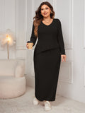 Woochic robe grande taille deux-pièces col en V cintrée irrégulier fendue noir 1XL