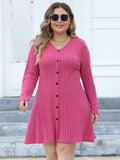 Woochic robe grande taille robe en maille à rayures col en V rose2 XL