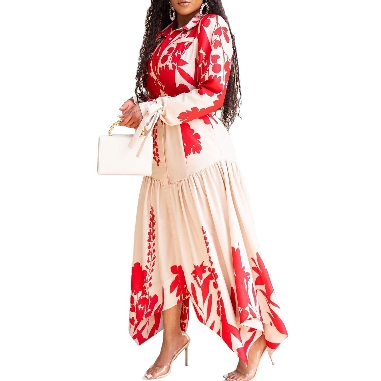 Woochic robe cocktail grande taille avec motif floral-blanc et rouge