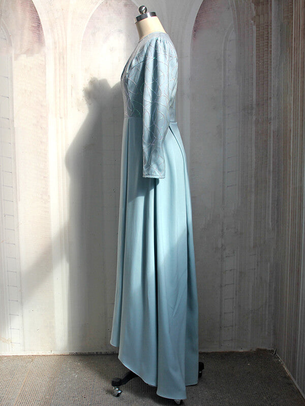 Woochic robe longue brillante paillette col rond manches longues élégant bal de promo