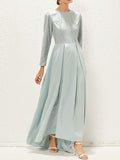 Woochic robe longue brillante paillette col rond manches longues élégant bal de promo