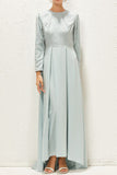 Woochic robe longue brillante paillette col rond manches longues élégant bal de promo Bleu pastel S