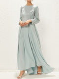 Woochic robe longue brillante paillette col rond manches longues élégant bal de promo