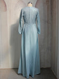 Woochic robe longue brillante paillette col rond manches longues élégant bal de promo