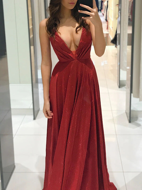 Woochic robe longue brillante paillette dos nu de soirée Rouge S