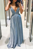 Woochic robe longue brillante paillette dos nu de soirée Bleu S