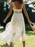 Woochic robe longue broderie anglaise bretelle mode blanche
