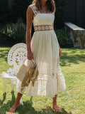 Woochic robe longue broderie anglaise bretelle mode blanche
