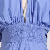 Woochic robe longue col en V fleurie à lacets plissé couture