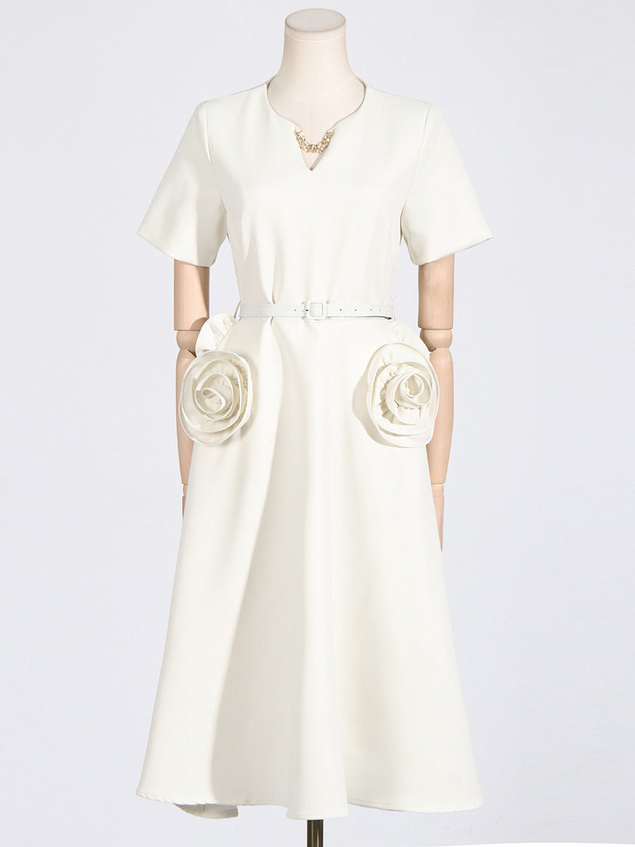 Woochic robe longue col en V trapèze à volants couture taille haute abricot S