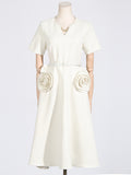 Woochic robe longue col en V trapèze à volants couture taille haute abricot S