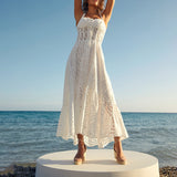 Woochic robe longue découpée bretelles fendue encolure carrée blanc S