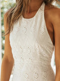 Woochic robe longue dentelle licou dos nu élégant bal de promo blanche
