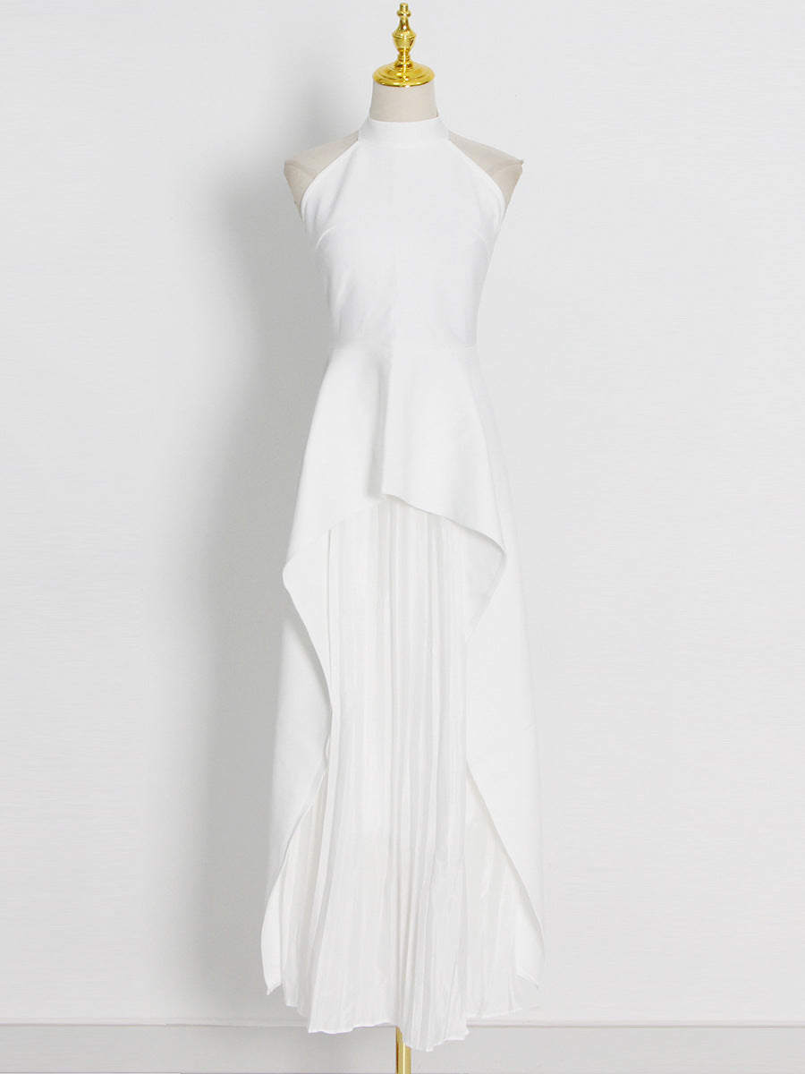 Woochic robe cocktail deux-pièces col en rond sans manches dos nu irrégulière mince blanc S