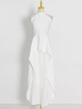 Woochic robe cocktail deux-pièces col en rond sans manches dos nu irrégulière mince blanc S