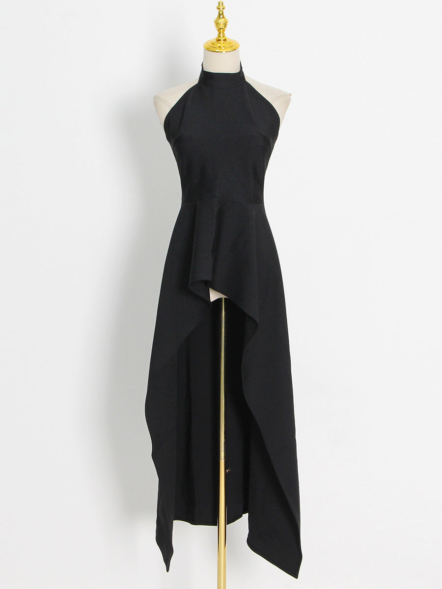 Woochic robe cocktail deux-pièces col en rond sans manches dos nu irrégulière mince