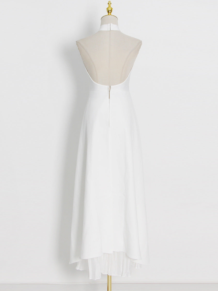 Woochic robe cocktail deux-pièces col en rond sans manches dos nu irrégulière mince